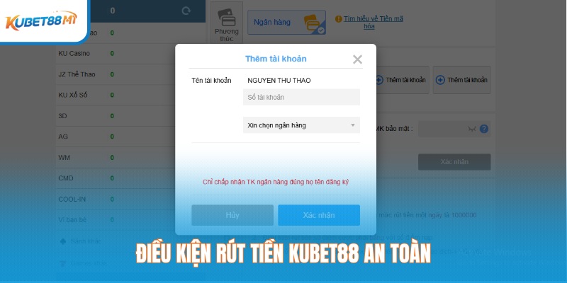 Điều kiện rút tiền Kubet88 an toàn