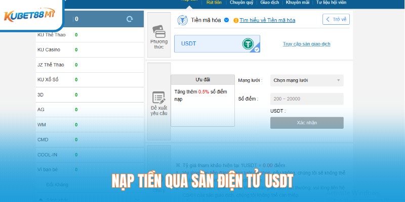 Nạp tiền qua sàn điện tử USDT